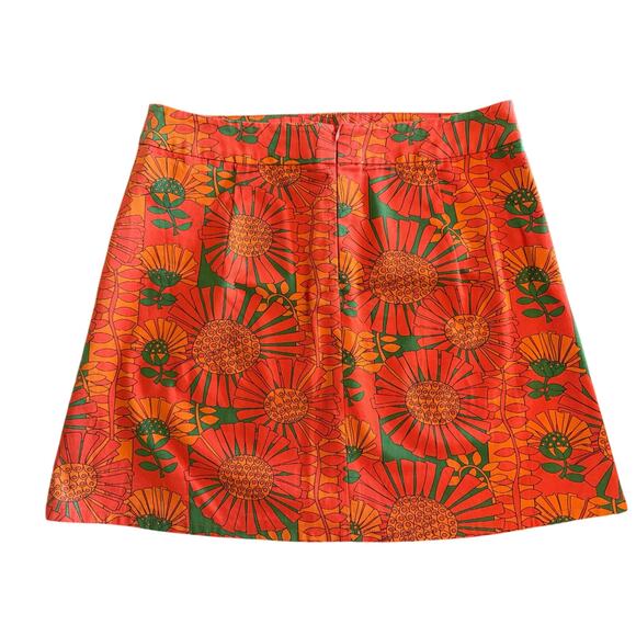 Julie Brown New York Orange Fall Floral A Line Skirt size Large - Picture 6 of 6